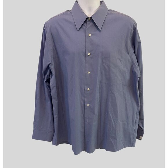 Van Heusen Men's Long Sleeve Blue Dress Shirt With Button-Up Closure & Spread Co - Picture 1 of 5
